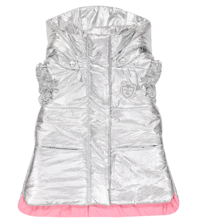 Monnalisa Kids' Metallic Puffer Vest In Silver