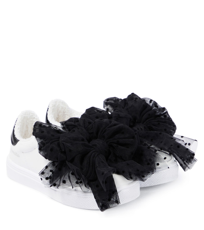 Monnalisa Kids' Bow-embellished Leather Sneakers In Multicoloured