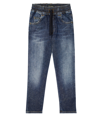 Dolce & Gabbana Kids' Logo-patch Straight-leg Jeans In Blue