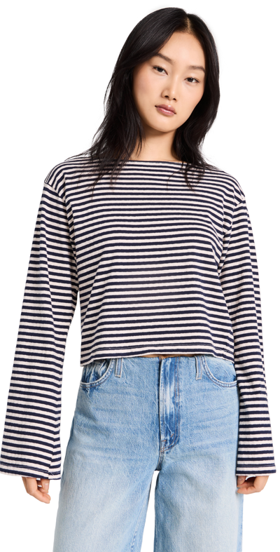 Mother The Skiper Bell Top In Navy Stripe