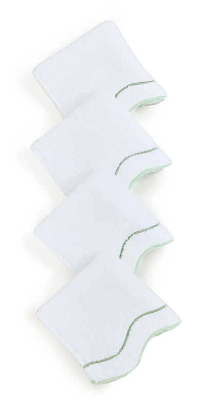 Kassatex Scalloped Washcloth Set In White/green