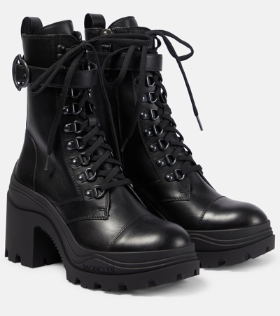 Moncler Envile Leather Ankle Boots In Black