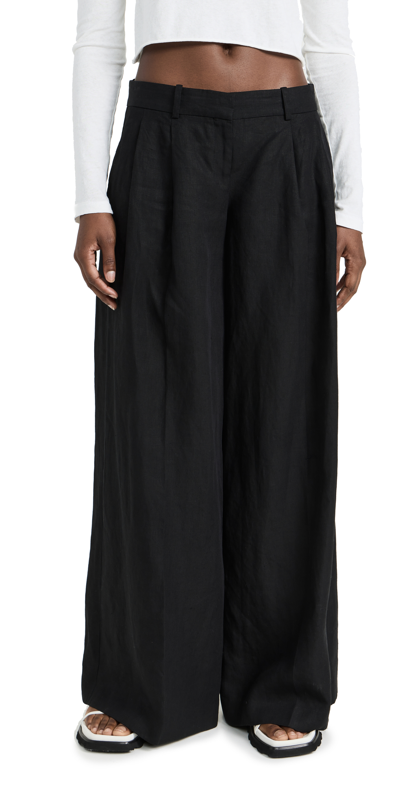 Theory Pleated Wool-blend Wide-leg Pants In Black