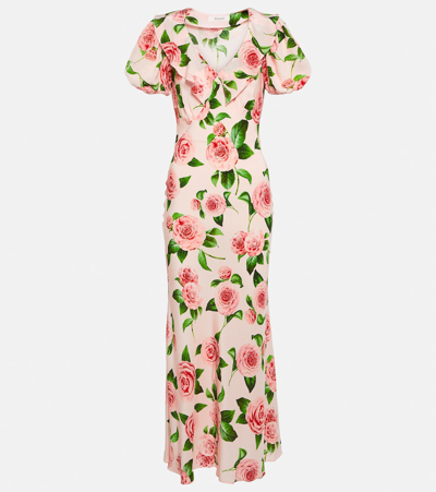 Rodarte Floral-printed Silk Bias Midi Dress In Pink