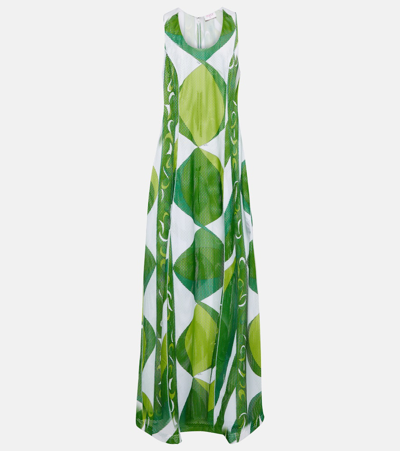 Pucci Printed Mesh Maxi Dress In Green
