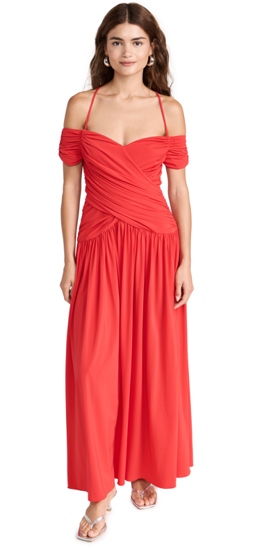 Rosetta Getty Ruched Off-shoulder Midi Dress In Red
