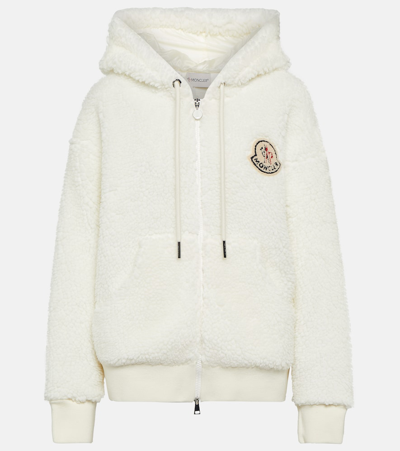 Moncler Faux Sherpa Hooded Zip-up Cardigan In Natural