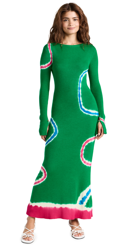 Prabal Gurung Tie-dye Rib Wool-cashmere Dress In Green Multi