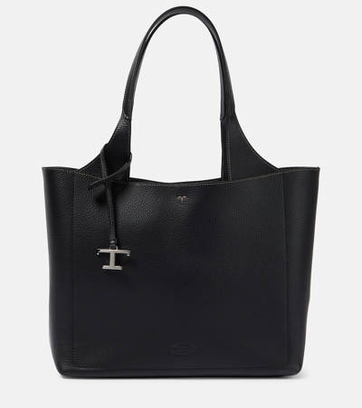 Tod's Medium Leather Tote Bag In Black
