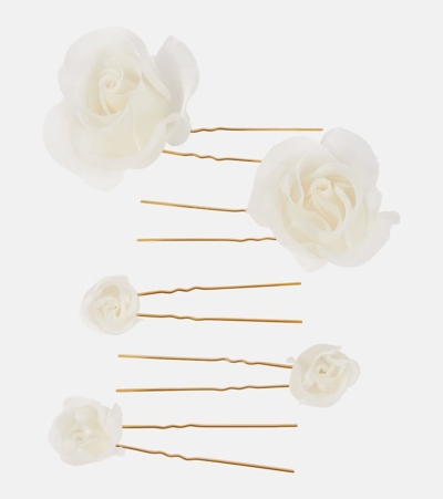 Jennifer Behr Bridal Rosalie Set Of 5 Bobby Pins In White
