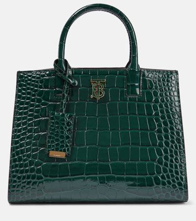 Burberry Frances Croc-embossed Top-handle Bag In Green