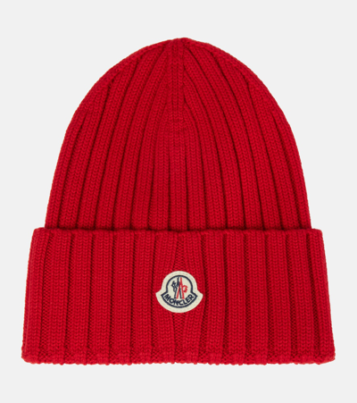 Moncler Ribbed-knit Wool Beanie In Red