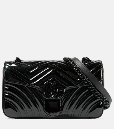 Gucci Gg Marmont Patent Leather Shoulder Bag In Black