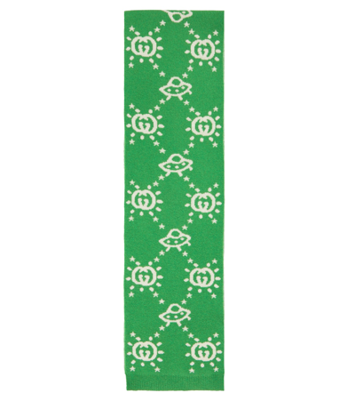 Gucci Kids' Interlocking G羊毛围巾 In Green