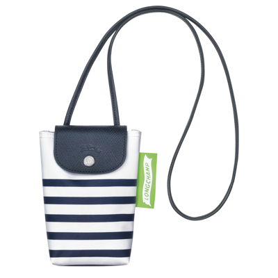 Longchamp Le Pliage Leather Phone Case In Navy/white
