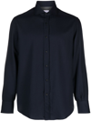 Brunello Cucinelli Men Flannel Slim Fit Shirt With Spread Collar In Blue