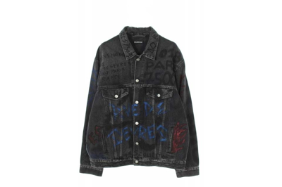 Pre-owned Balenciaga Grafitti Denim Jacket Black