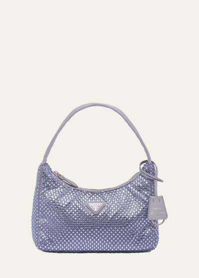 Prada Re-edition 2000 Crystal-embellished Shoulder Bag In Purple