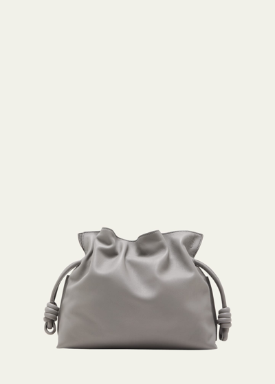 Loewe Flamenco Drawstring Knot Clutch Bag In Pearl Grey