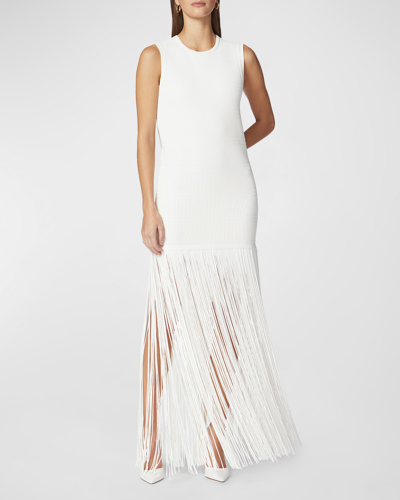 Herve Leger Draped Fringed Maxi Dress In Alabaster