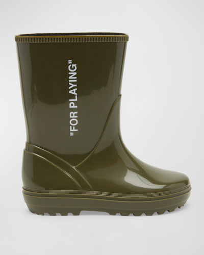 Off-white Kid's For Playing Rubber Rain Boots, Toddler/kids In Military White