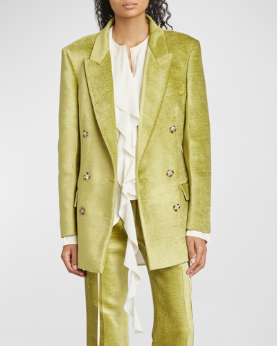 Victoria Beckham Double-breasted Chenille Blazer In Moss Green