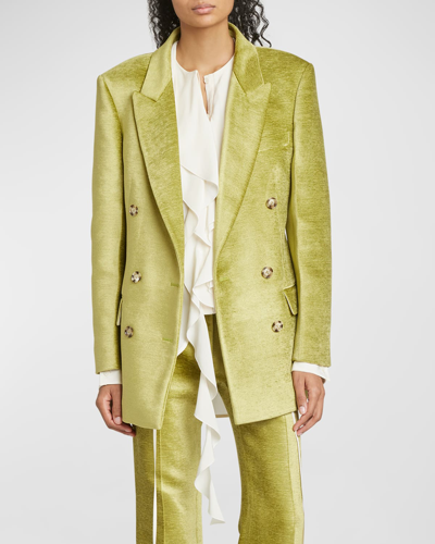 Victoria Beckham Double-breasted Chenille Blazer In Green