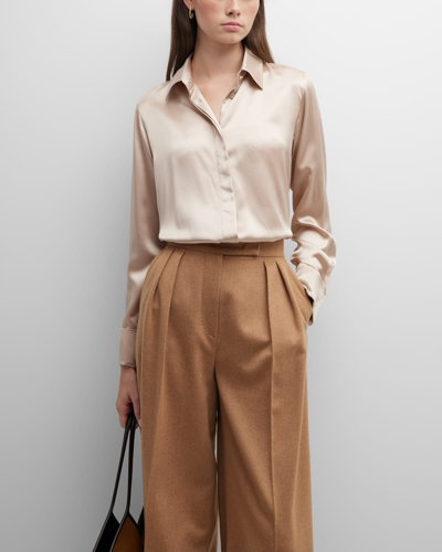 Max Mara Aiello Silk Satin Regular Shirt In Sabbia