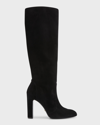 Stuart Weitzman Vida Suede Block-heel Knee Boots In Black