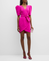 Black Halo Maricopa Puff Sleeve Belted Romper In Vibrant Pink