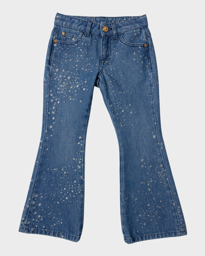 Versace Kids' Girl's Glitter Stars Denim Pants In Bluesilver