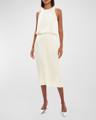 Theory Bloused Waist Crossover Skirt Dress In Rice