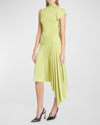 Victoria Beckham Ruched Asymmetric Midi Dress In Lime