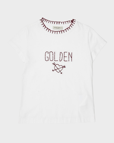 Golden Goose Kids' Girl's Journey Embroidered T-shirt In Optic White