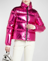 Moncler Meuse Laminated Nylon Down Jacket In Dark Pink
