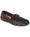 Swims Men's Stride Mesh & Rubber Braided-lace Boat Shoes, Black/graphite In Black