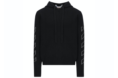Pre-owned Off-white Diag Outline Knit Zip Hoodie Black