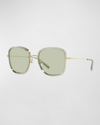 Tory Burch Square Mixed-media Sunglasses In Trnprt Grn