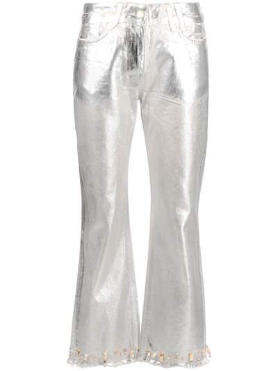 Jacquemus Le De Nimes Court Articha Metalic Jeans In Silver