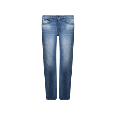 Versace Cotton Logo Denim Jeans In Blue