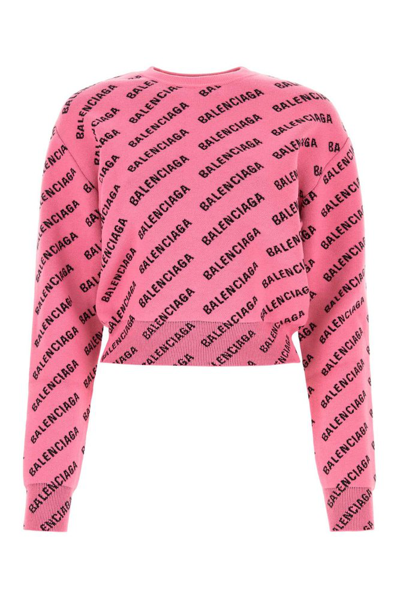Balenciaga Allover Logo Knitted Jumper In Pink