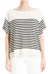Max Studio Stripe Boatneck T-shirt In Ivory Black