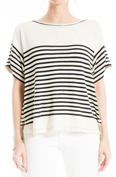 Max Studio Stripe Boatneck T-shirt In Ivory Black