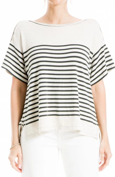 Max Studio Stripe Boatneck T-shirt In Ivory/ Army