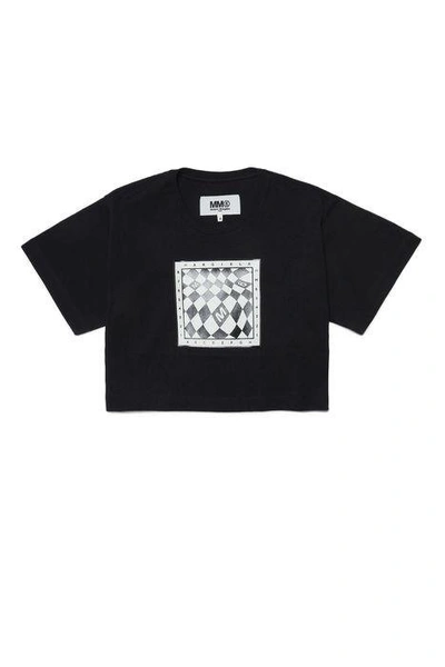 Mm6 Maison Margiela Kids Graphic Printed Cropped T In Black