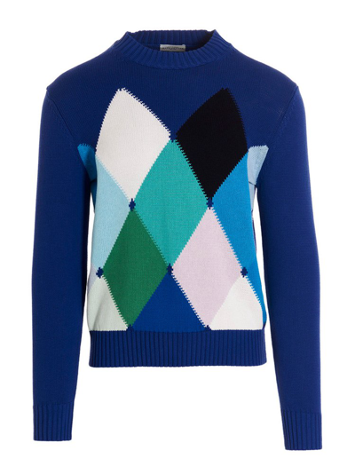 Ballantyne Rombo Intarsia-knit Cotton Jumper In Blau