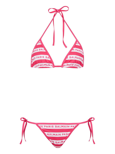 Balmain Logo-print Bikini Set In Pink