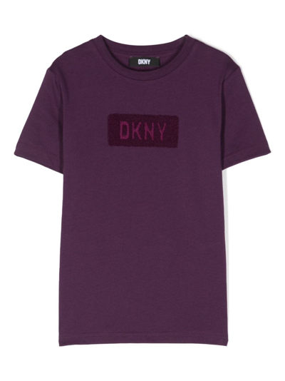 Dkny Kids' Logo-patch Organic-cotton T-shirt In Purple