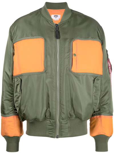 Junya Watanabe Colour-block Panelled Bomber Jacket In Green