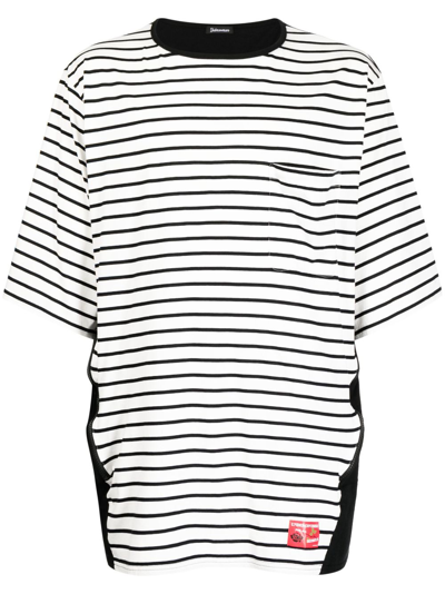 Undercover Logo-patch Striped Cotton T-shirt In Black